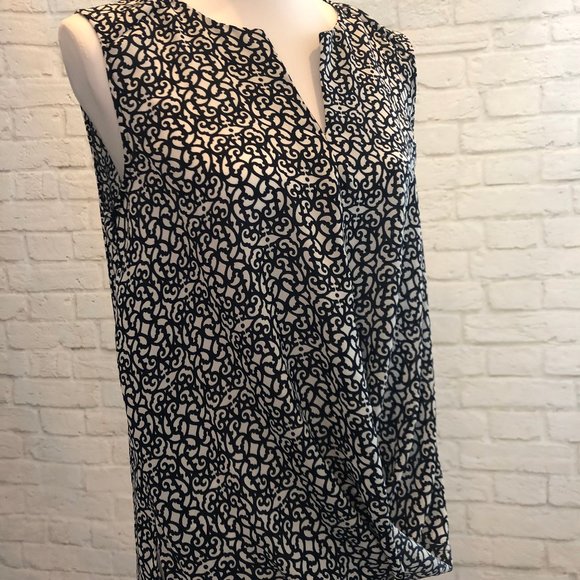 Laundry Navy & Ivory Print Sleeveless Top, Size M - Picture 1 of 7